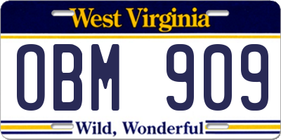 WV license plate OBM909
