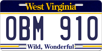 WV license plate OBM910