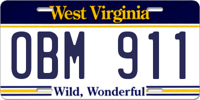 WV license plate OBM911