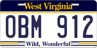 WV license plate OBM912