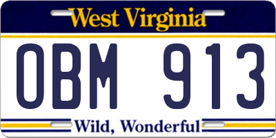 WV license plate OBM913