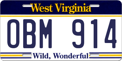 WV license plate OBM914