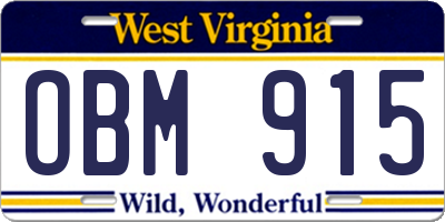 WV license plate OBM915