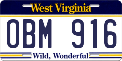 WV license plate OBM916