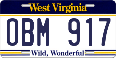 WV license plate OBM917