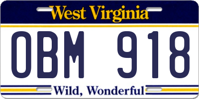 WV license plate OBM918