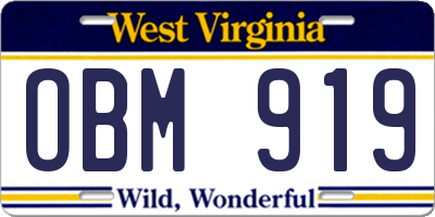 WV license plate OBM919