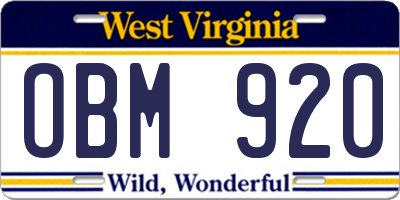 WV license plate OBM920