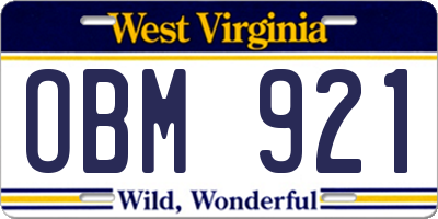 WV license plate OBM921