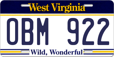 WV license plate OBM922