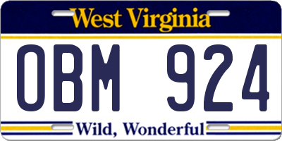 WV license plate OBM924