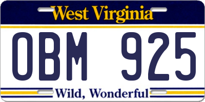 WV license plate OBM925