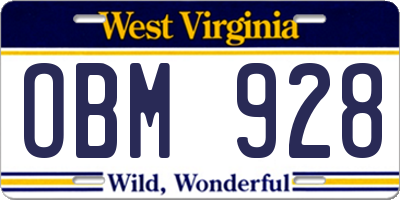 WV license plate OBM928