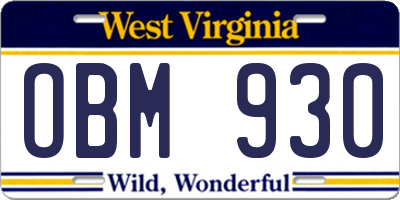 WV license plate OBM930