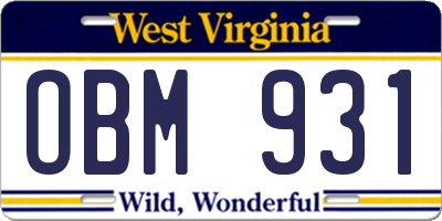 WV license plate OBM931