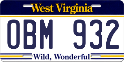 WV license plate OBM932