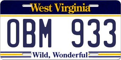 WV license plate OBM933
