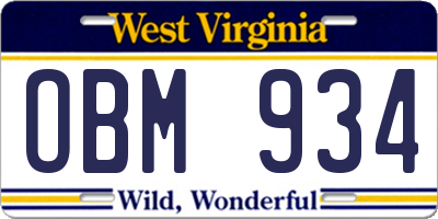 WV license plate OBM934