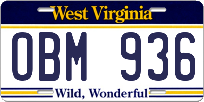 WV license plate OBM936