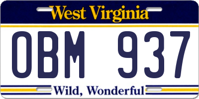 WV license plate OBM937