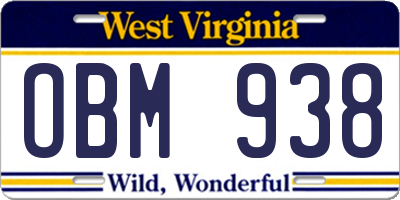 WV license plate OBM938