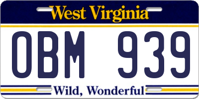 WV license plate OBM939