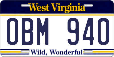 WV license plate OBM940