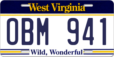 WV license plate OBM941
