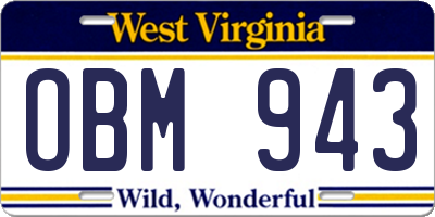 WV license plate OBM943