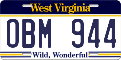 WV license plate OBM944