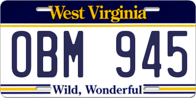 WV license plate OBM945