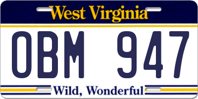 WV license plate OBM947