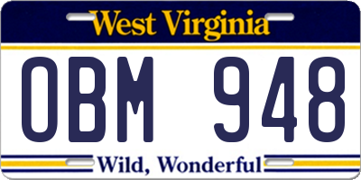 WV license plate OBM948
