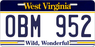 WV license plate OBM952