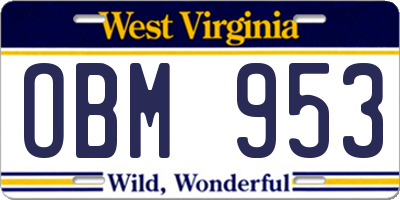 WV license plate OBM953
