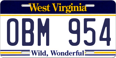 WV license plate OBM954