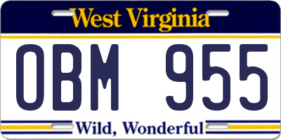 WV license plate OBM955