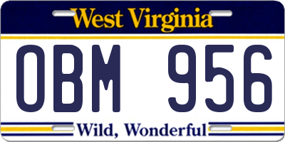 WV license plate OBM956