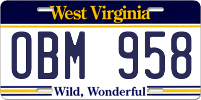 WV license plate OBM958