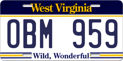 WV license plate OBM959