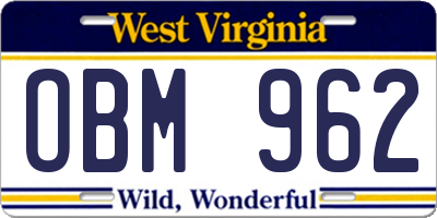 WV license plate OBM962