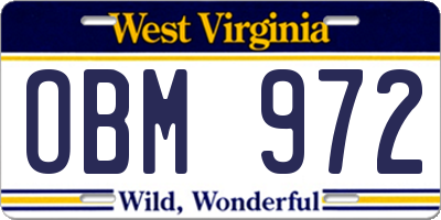 WV license plate OBM972