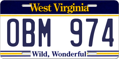 WV license plate OBM974