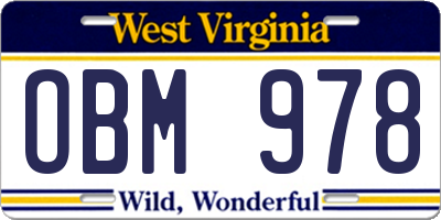 WV license plate OBM978