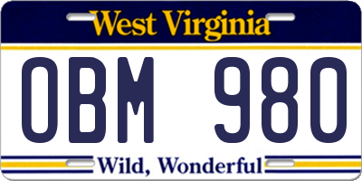 WV license plate OBM980