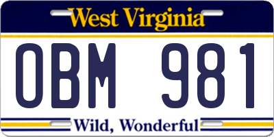 WV license plate OBM981