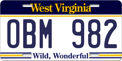 WV license plate OBM982
