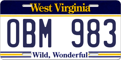 WV license plate OBM983