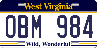 WV license plate OBM984