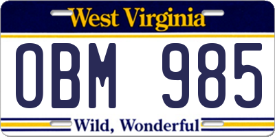 WV license plate OBM985
